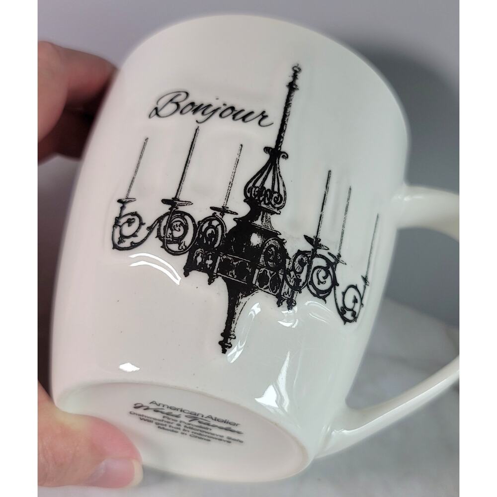 American Atelier World Traveler Fine Porcelain French Bonjour Coffee Mug - Picture 9 of 11